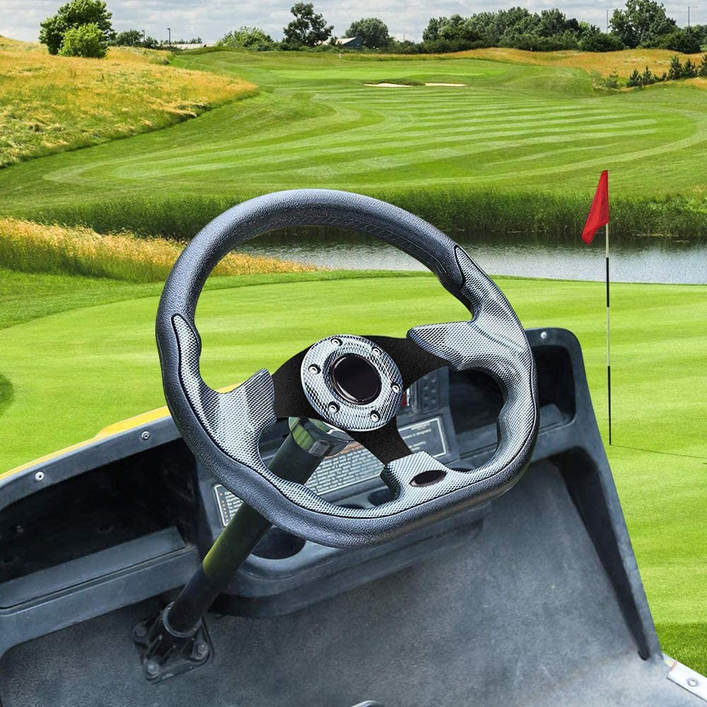 Golf Cart Steering Wheel for EZGO Txt/Rxv/Valor/Marathon, Club Car Ds/Precedent/Onward/Tempo and Yamaha G2-G29 Drive Carts with Racing D-Shape Comfortable Grip Ergonomic Design Precise Steering.